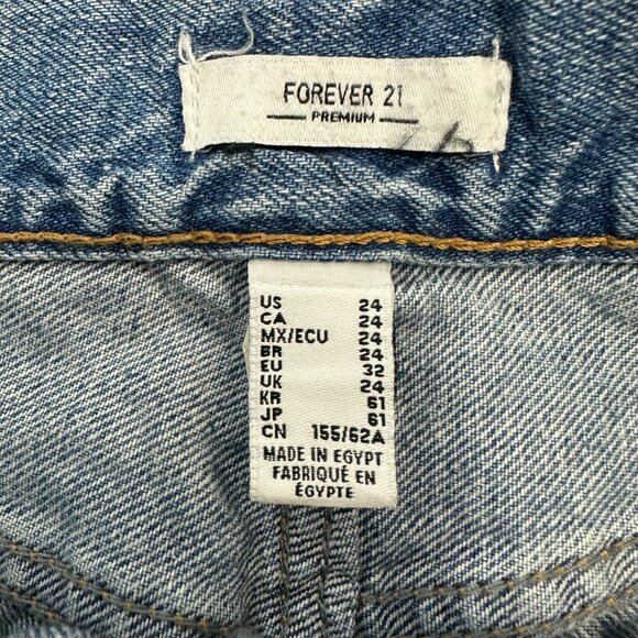 Forever 21 Distressed Button Fly Straight Women's size 24 Blue Denim jeans - Picture 3 of 5